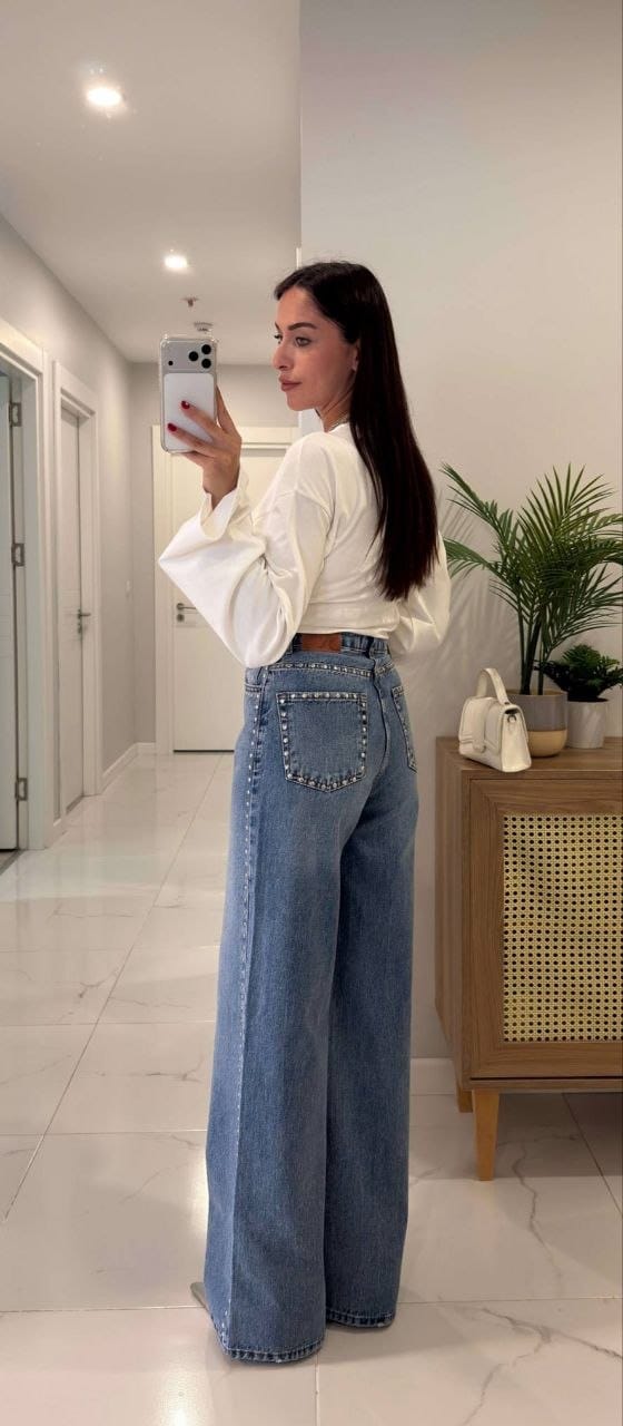 Rodeo Studded Wide-Leg Jeans